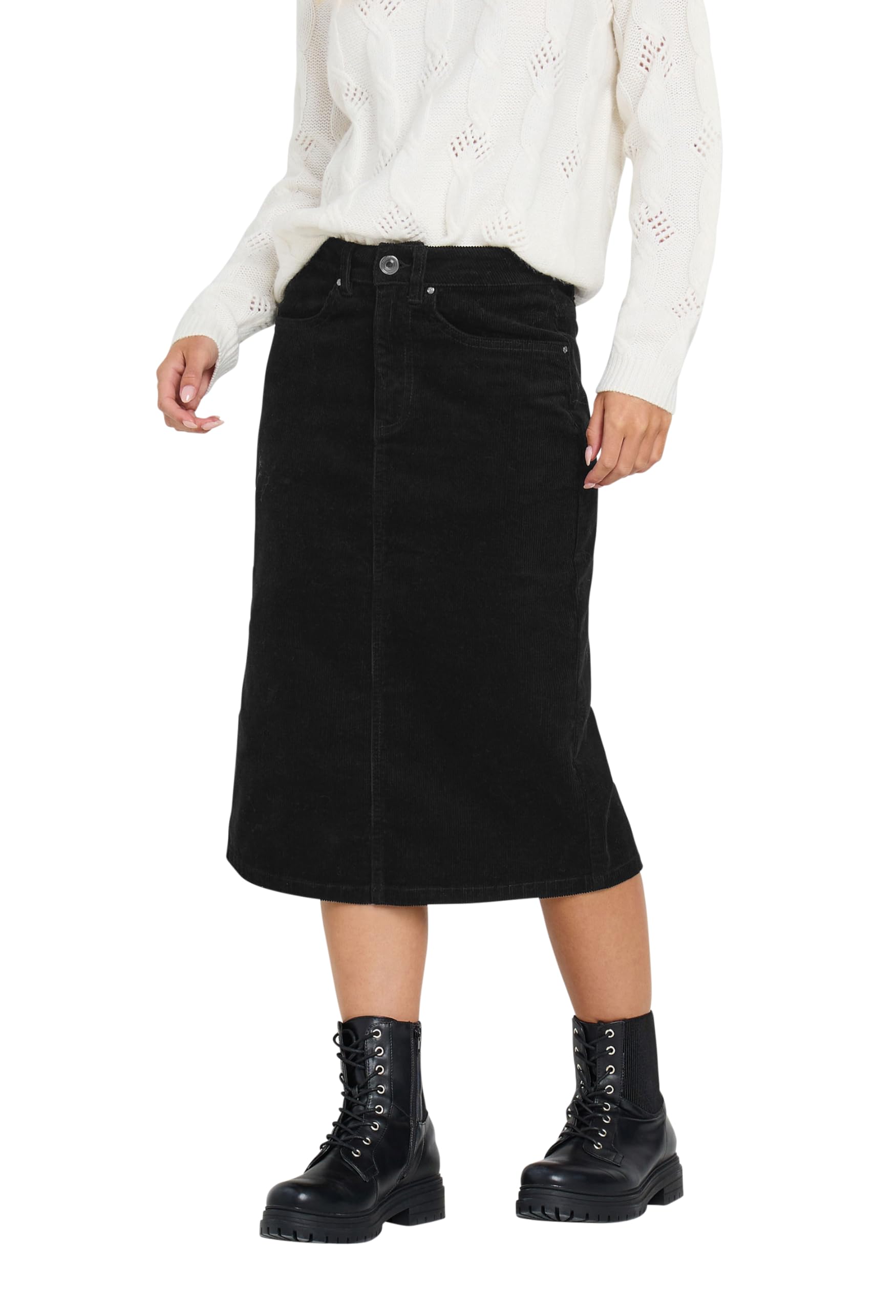 M&Co Women's Petite Cord Midi Skirt in Black | Size: 18