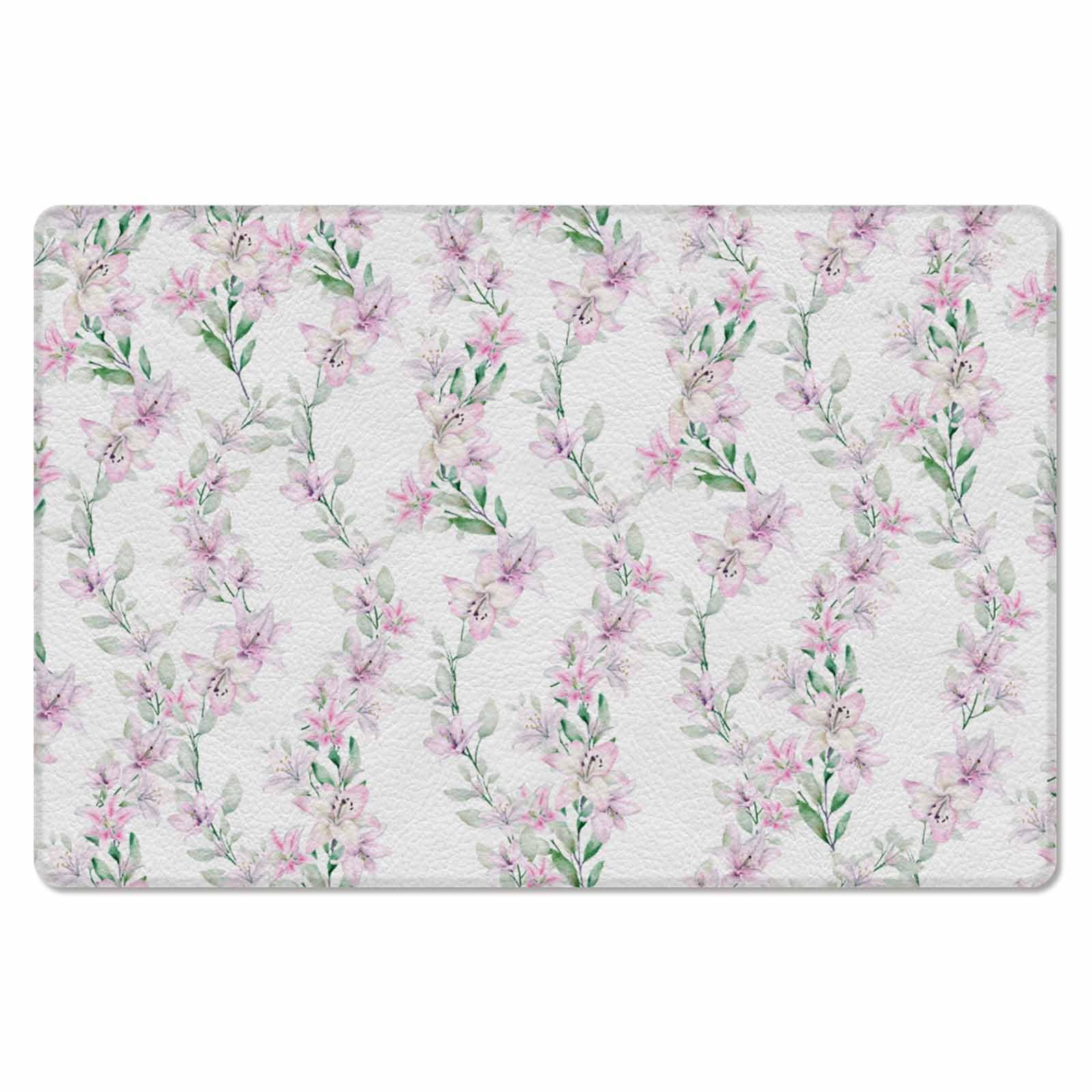 Watercolor Floral Kitchen Bath Door Mat Cushioned Runner Rug,Washable Welcome Floor Sink Antifatigue Mat,Waterproof & Non-Slip Comfort Standing Doormat,Spring Pink Flowers Sage Green Leaves 20