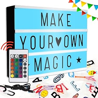 Caja de Luz LED,Caja de luz de Cine,Cartel Luminoso LED, 294 Letras y Emojis,Cartel Luminoso A4 para Boda,Aniversario,Cumpleaños,Fiesta,Alimentado pour USB y Batería