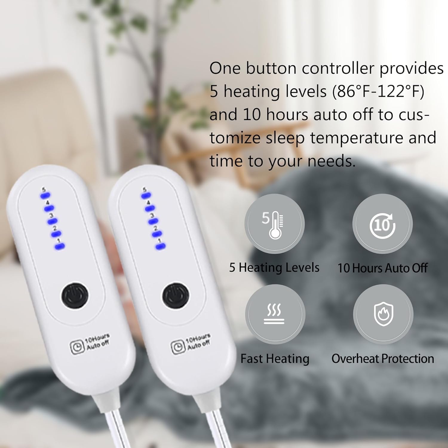 Electric Blanket Queen Size, Soft Cozy Flannel Sherpa Queen Heated Blanket Dual Control with 5 Heating Levels & 10 Hours Auto Off, Fast Heating, Machine Washable Heating Blanket, 84" x 90", Gray - Image 3