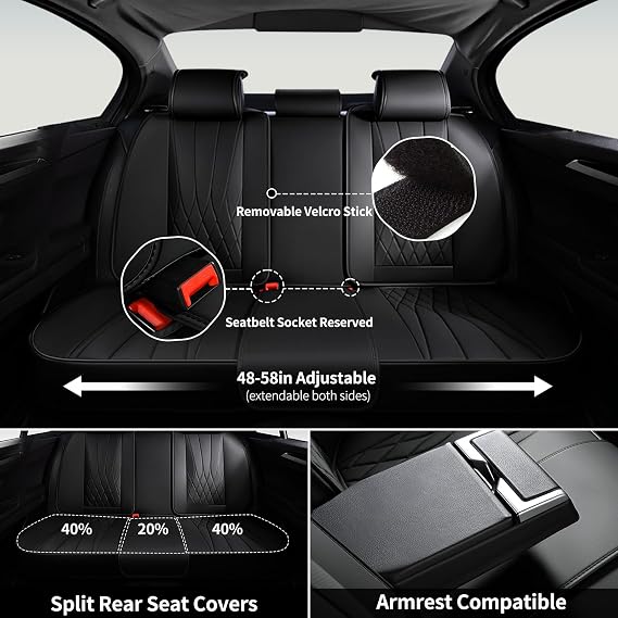 FLORICH Car Seat Covers Full Set, Black Seat Covers for Cars, Waterproof Front and Rear Car Seat Protectors, Universal Fit for Most Cars Sedans Trucks SUVs - Black