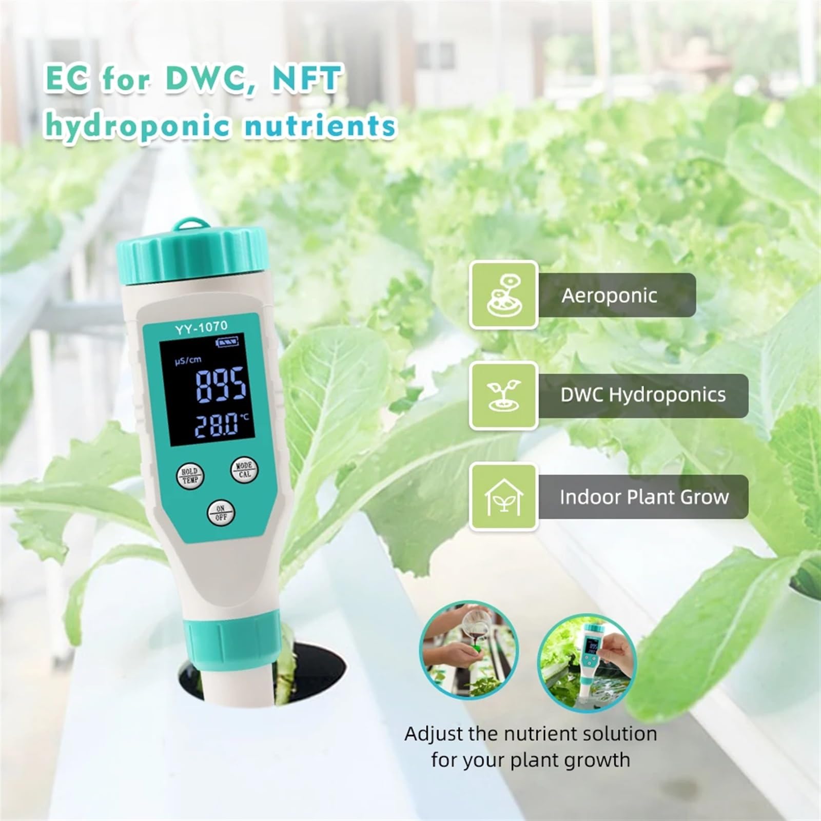 7 In 1 PH/Cloro Libero/ORP/EC/TDS/Sale/Temp PH Misuratore Piscina Salinità Tester IP67 Impermeabile for Acquario Acquacoltura Spa