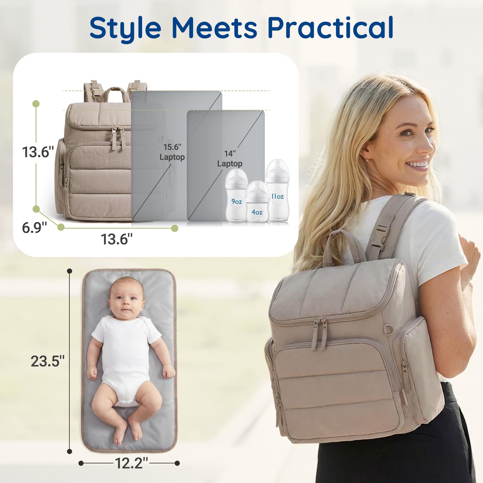 mommore Diaper Bag Backpack, Baby Bag with Waterproof Changing Pad and Stroller Straps for Toddler, Diaper Backpack for Mom Dads with Insulated Pockets & Pacifier Case, Baby Essential, Black — view 7