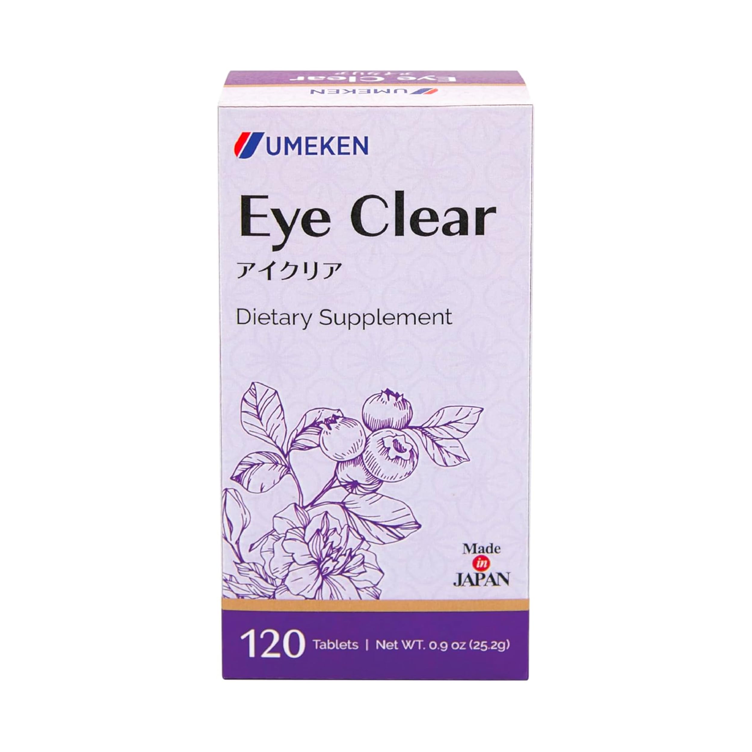 Umeken Eye Clear Dietary Supplement, Blueberry Extract, Lutein, Zeaxanthin, Ginkgo, Vision Supplements for Adults, Eye Vitamins, 2 Months Supply, 120 Tablets, Pack of 120 120 Count (Pack of 1)