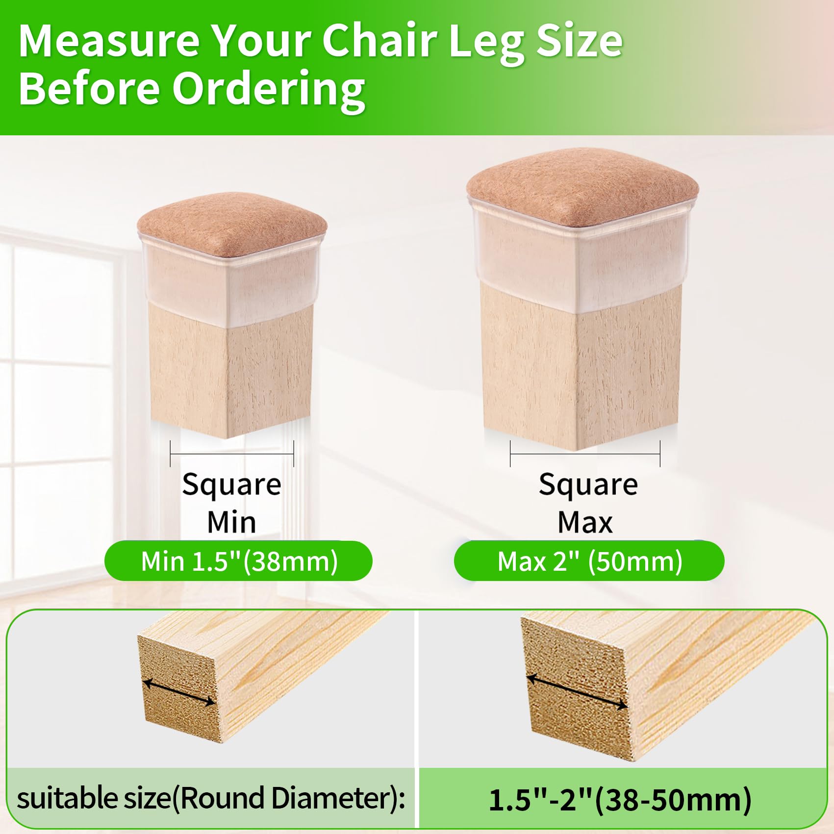 16 protezioni extra large per gambe di sedie, cuscinetti in feltro per pavimenti in legno duro, quadrati, trasparenti, per divano, letto, tavolo da pranzo, sedie, per proteggere i pavimenti e