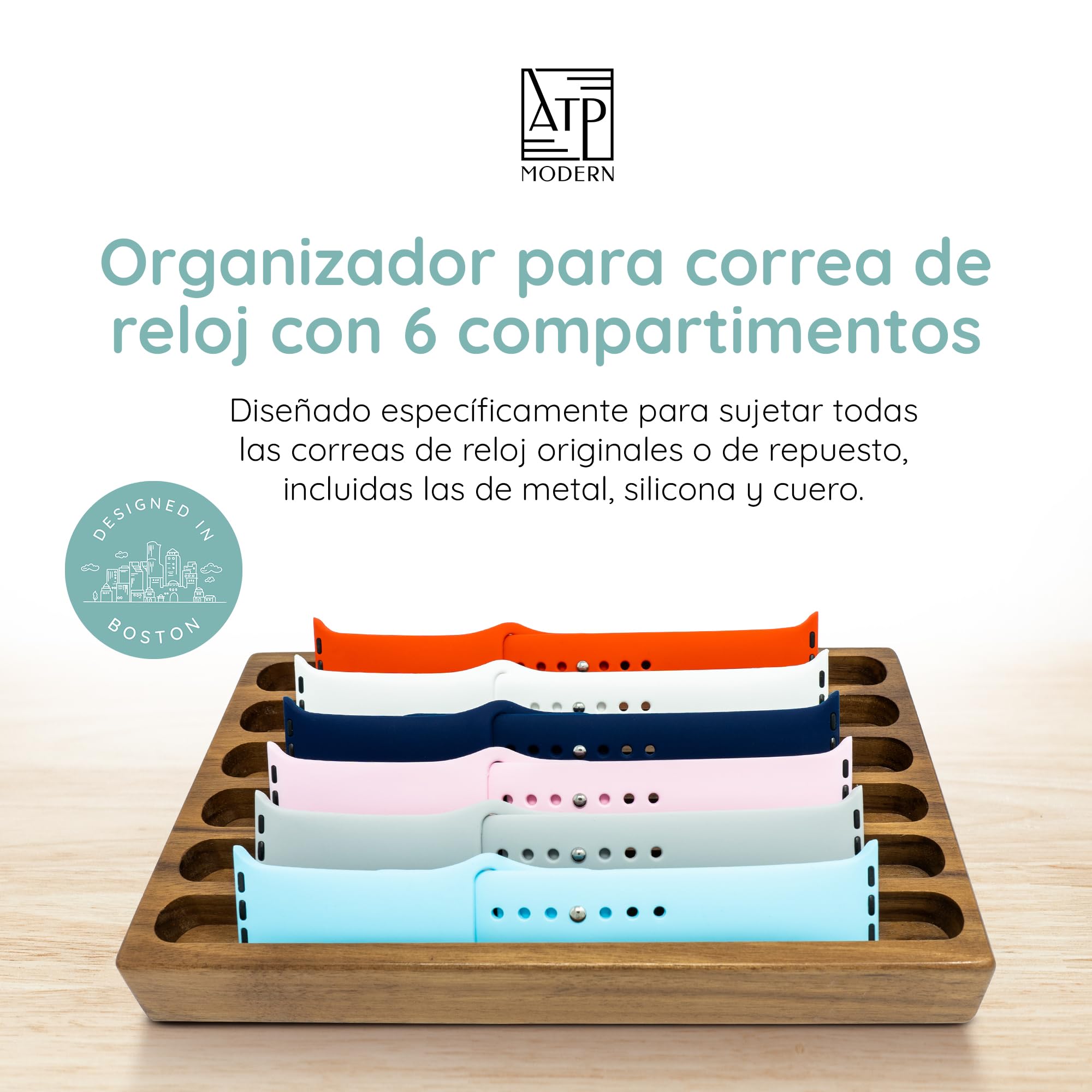 Organizador de exhibición de correa de reloj de nogal, cartera de soporte de correa de madera, compatible con todas las correas de watch de 38 mm, 42 mm y 44 mm (6, nogal)
