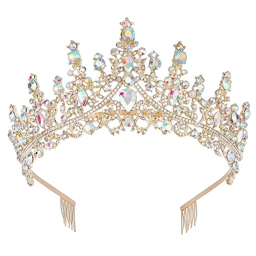 Miniatura 8 de Tiaras y corona de cristal morado con peine, coronas de reina real para mujer, corona de princesa de cumpleaños para mujeres y niñas, corona de boda