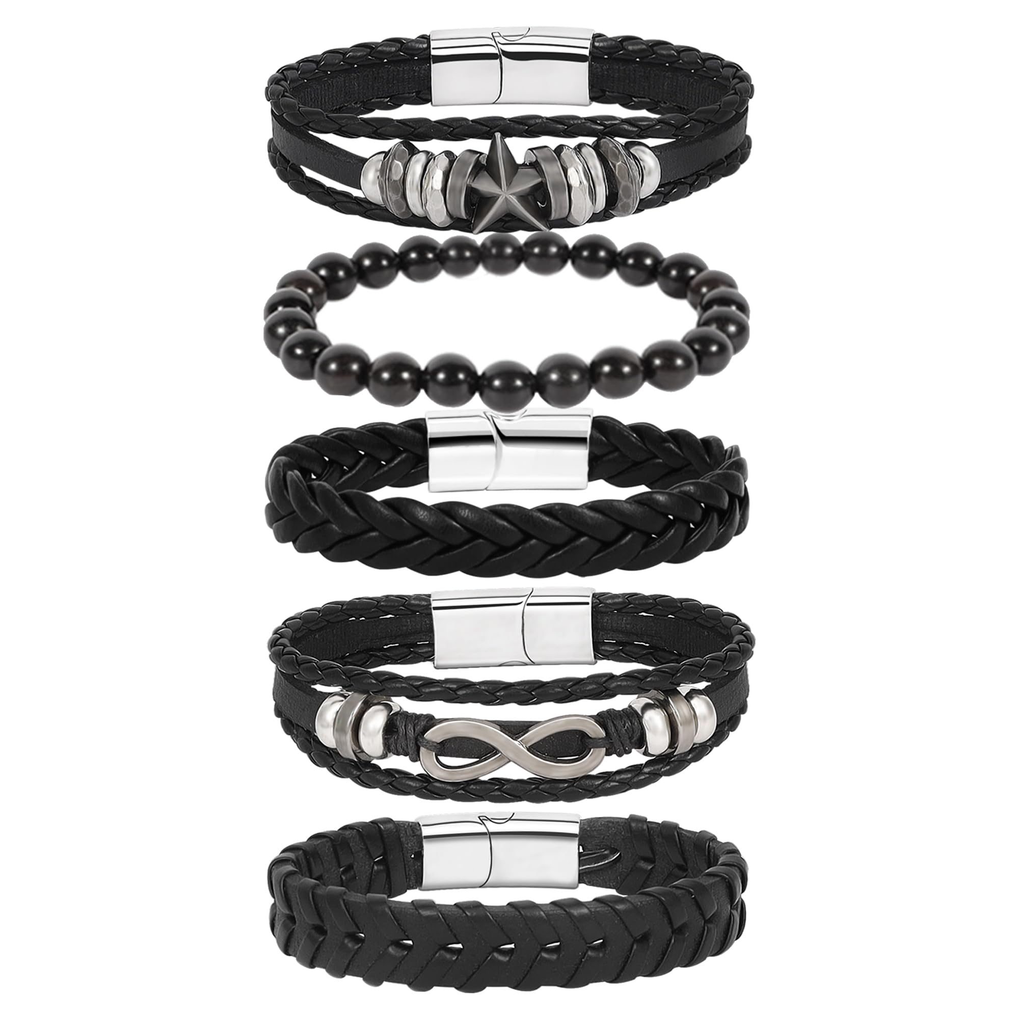 Bracelets en cuir tressé id&eacute;e cadeau style manchette punk rock tendance - 7