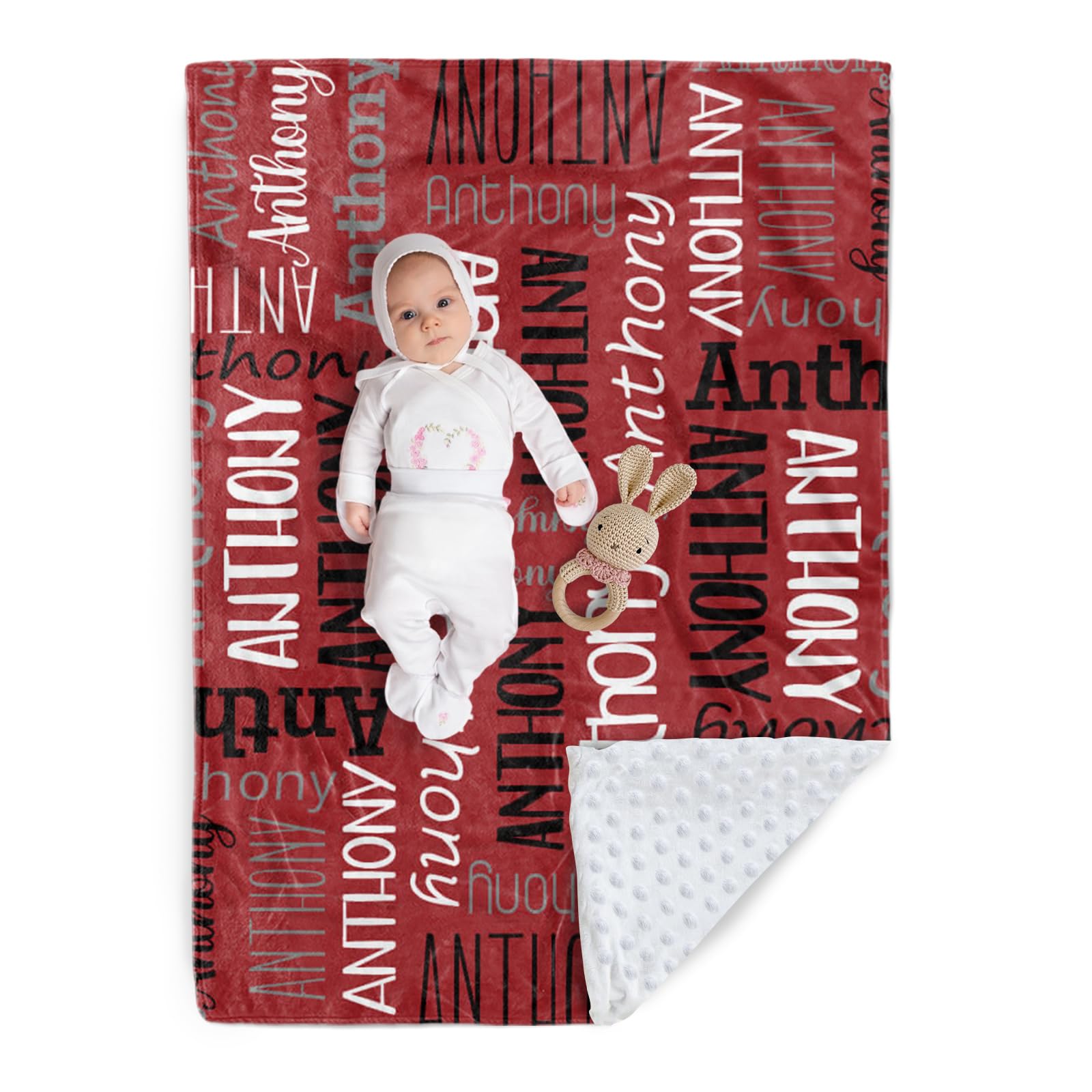 Custom Baby Blanket - Personalized Names Design - Soft Plush Blanket with Double Layer Dotted Backing for Boys Girls Color16(47x60 inches)