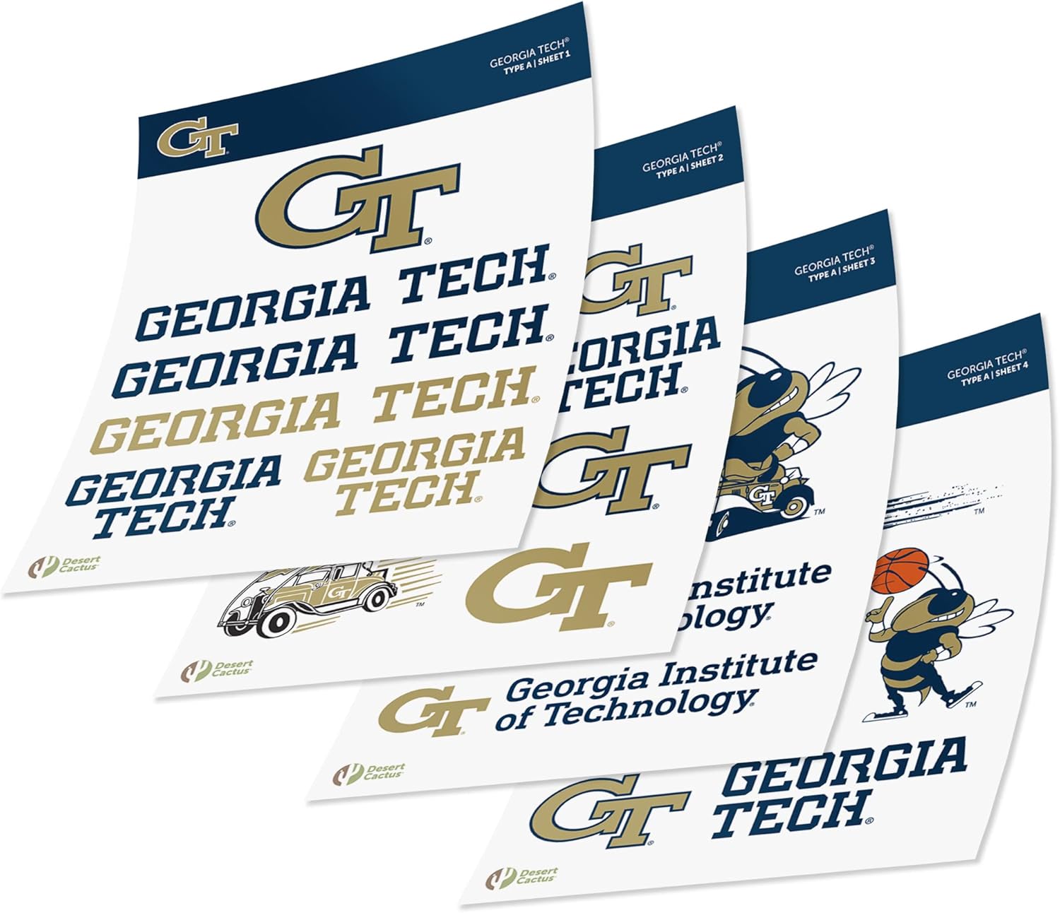 Desert Cactus Georgia Tech Sticker -Yellow Jackets GT Institute of Technology Vinyl - Georgia Tech Yellow Jackets Decal Laptop Water Bottle Car Scrapbook (Type A)