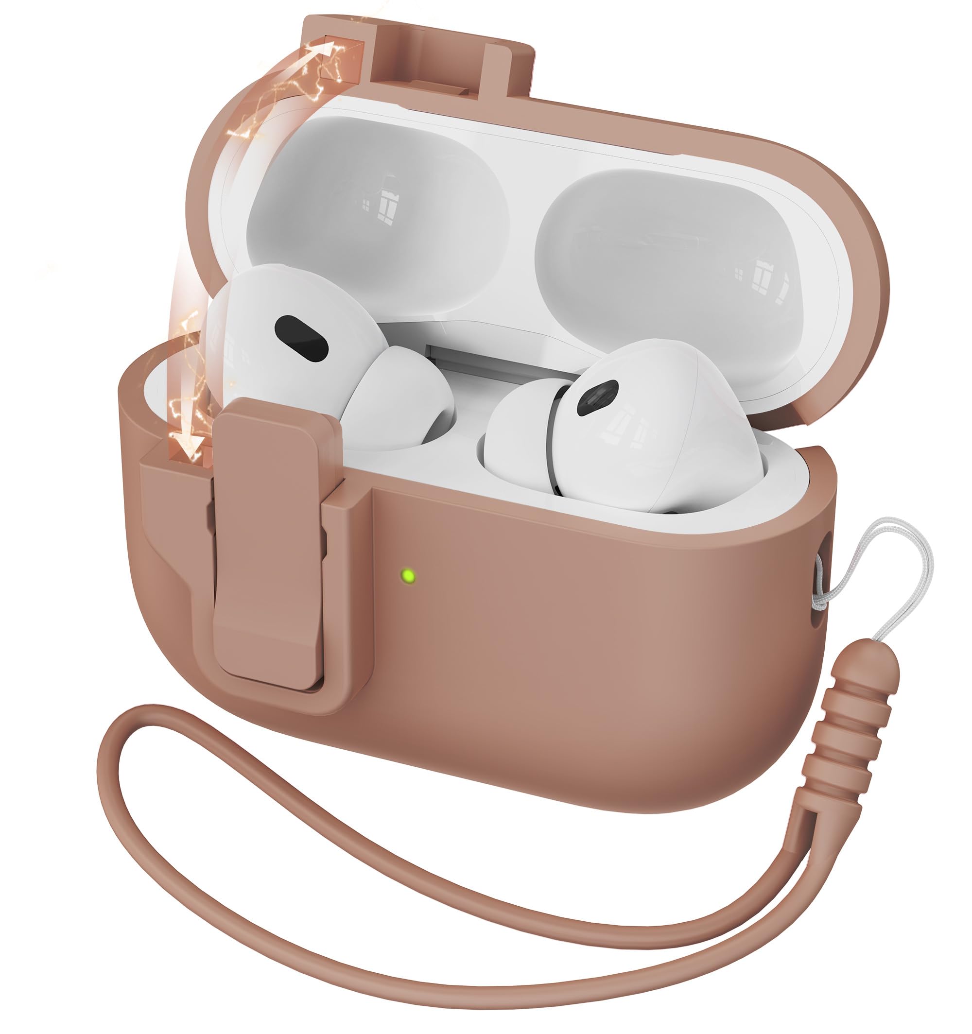 MHYALUDO Funda para AirPods Pro de 2ª generación, Funda para AirPods Pro de Silicona Suave anticaída de Grado Militar Que Absorbe los Golpes, Tacto de Piel con Llavero y Kit de Limpieza,Negro — view 27