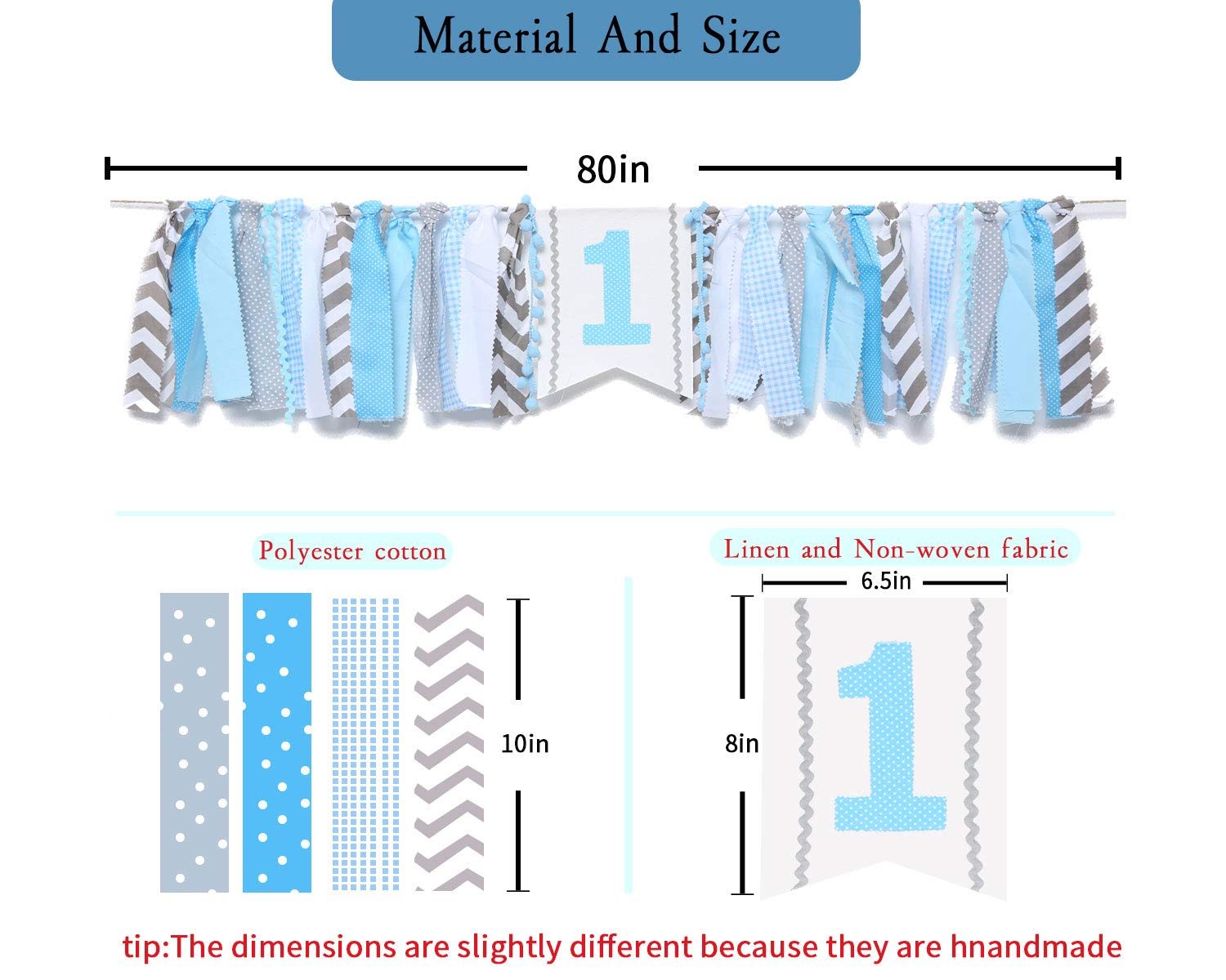 WAOUH 1st Birthday High Chair Banner - High Chair Decorations, Fabric Garland, Photo Booth Props, Souvenirs and Gifts (Light Blue)