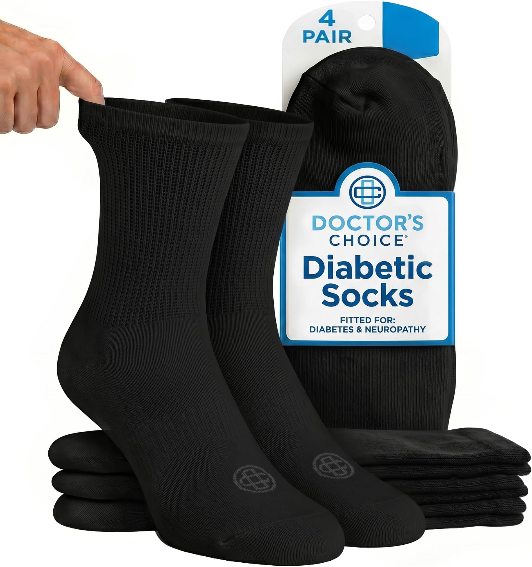 Doctor's Choice Diabetic Socks for Men, Seamless Socks with Non Binding Top, 4 Pairs, Large 9-12 & X-Large 13-15
