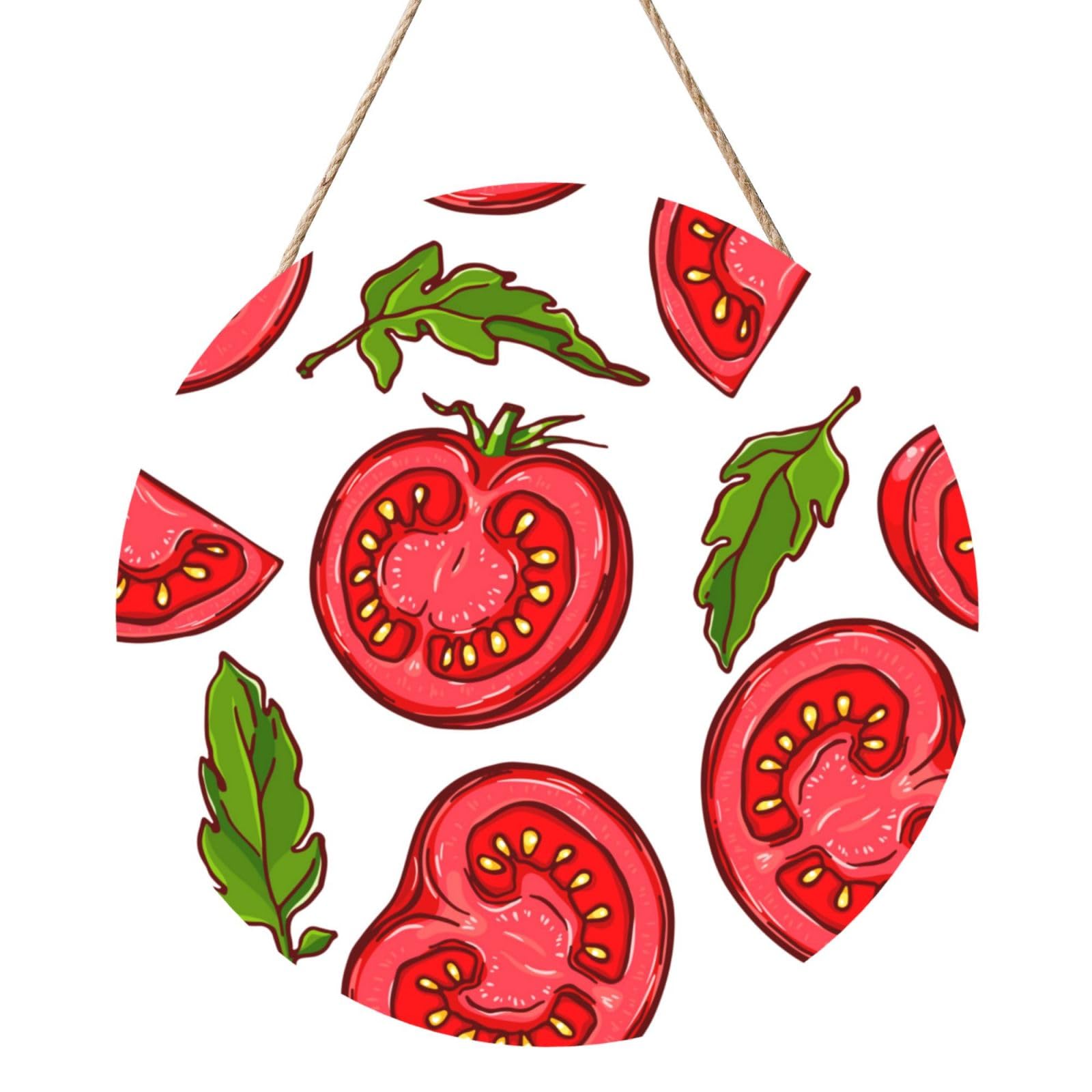 InOmak Cartoon Of Tomato Leaves Pattern, Round Wood Panel Painting 12 in, Wall Hanging Painting For Home