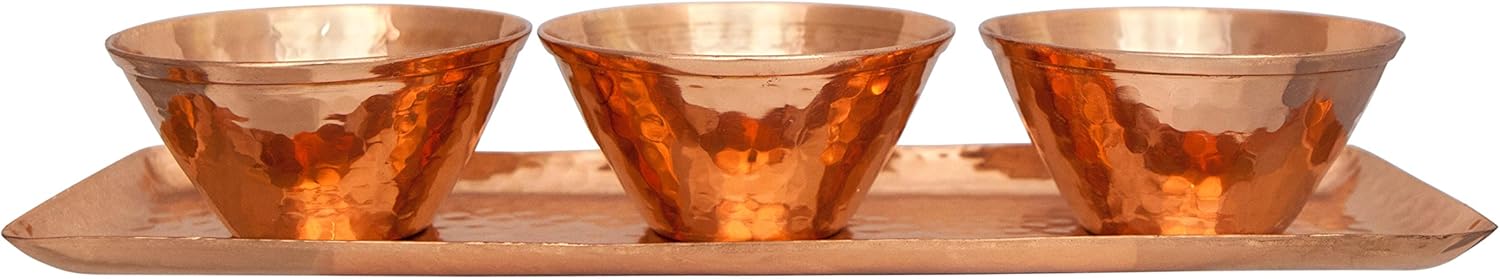 Promo Discount Up To 70% Off Alchemade 100% Pure Copper Tray With Three Bowls - Rectangular Metal Serving Tray Platter With Bowls For Parties, Or Everyday Use In Your Home Or Office