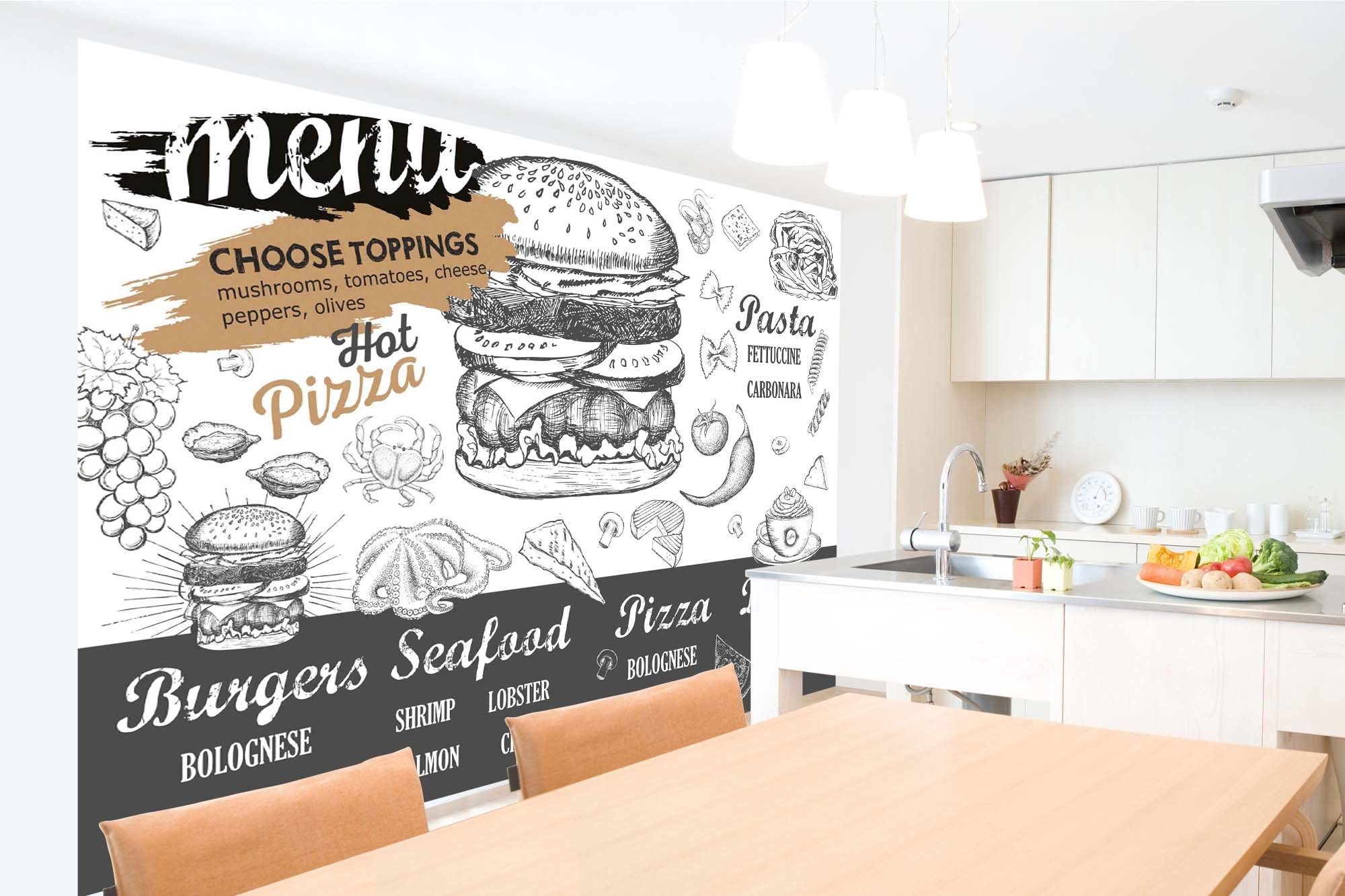 DIMEX LINE Non-Woven Photo Wallpaper MENU 375 x 250 cm - Non-Woven Wallpaper, Wall Mural, Wall Pictures - Wallpaper for Living Room, Bedroom, Office, Kitchen
