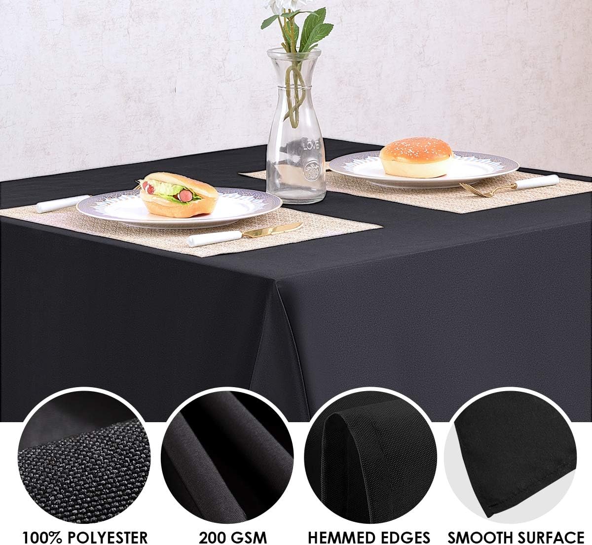 Super Big Clearance! EVENTSDECO Table Cloth Square Black Polyester Tablecloth 200 GSM 85x85 Fabric Table Cloths for Banquet Buffet kitchen Dining and Party Limited Discount EVENTSDECO Table Cloth Square Black Polyester Tablecloth 200 GSM 85x85 Fabric Table Cloths for Banquet Buffet kitchen Dining and Party
