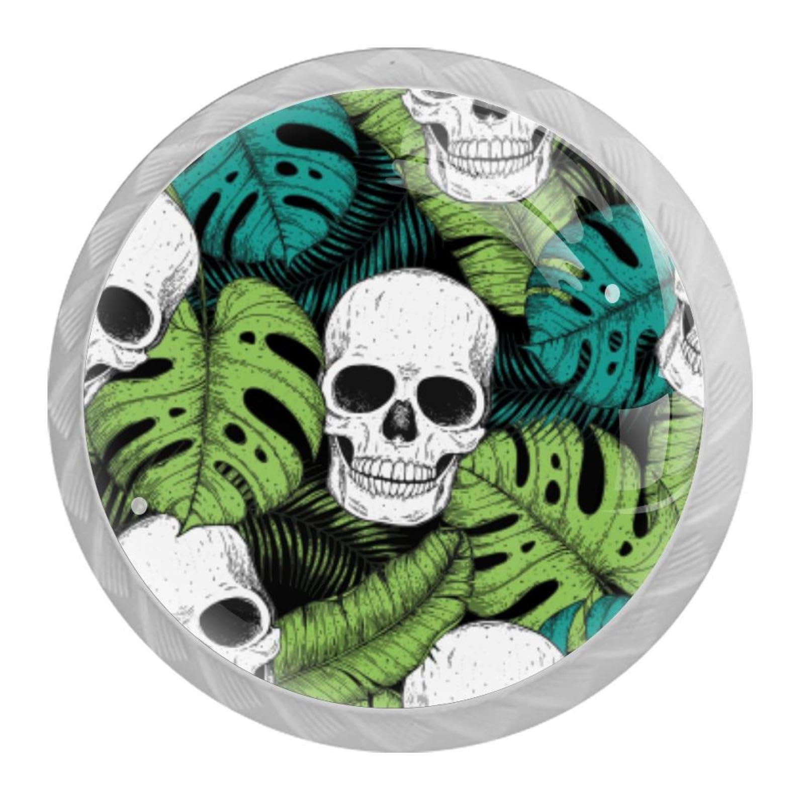 Tqmspg Multi02 4 Pieces Drawer Pulls Skull And Palm Leaves Door Knobs Dresser Handles For Kitchen Wardrobe Cupboard Hardware Furniture