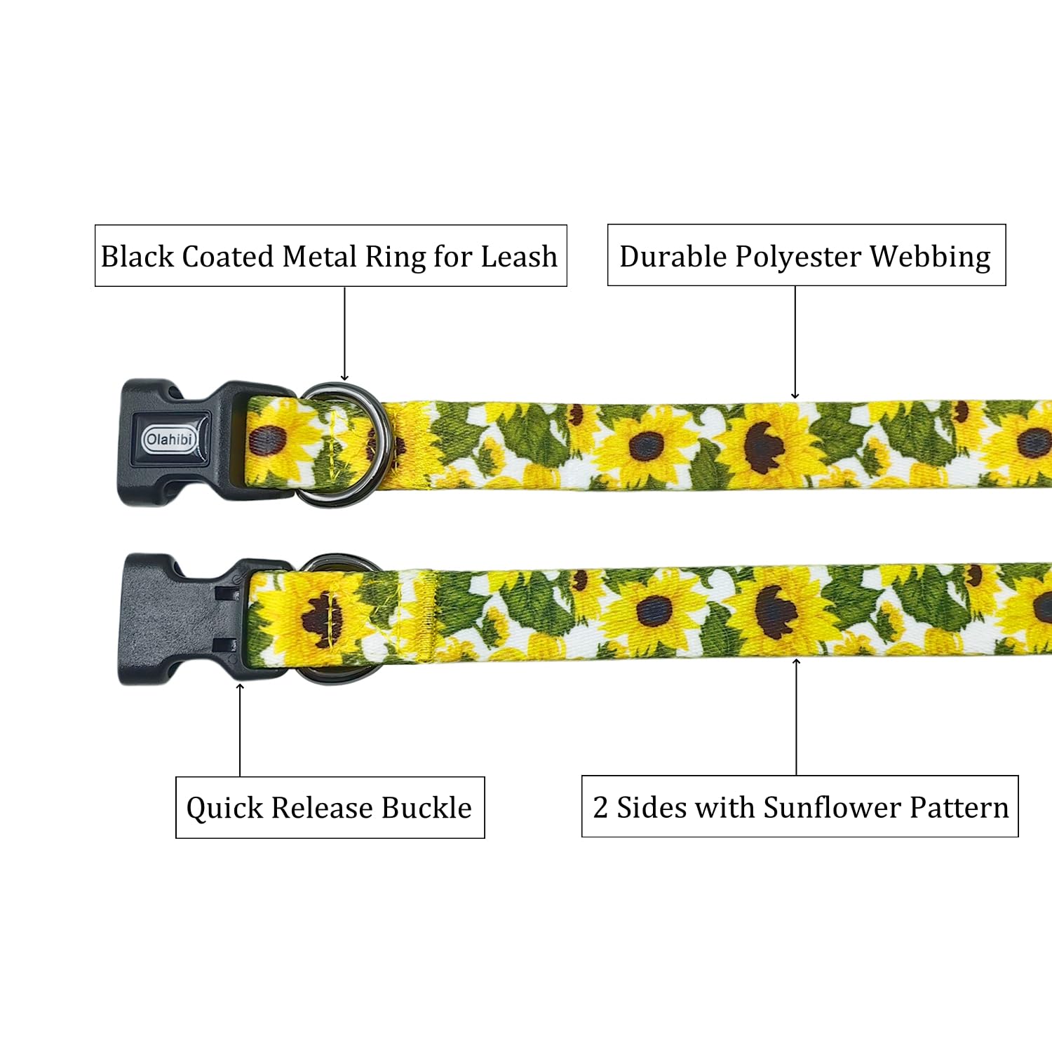 Olahibi Dog Collar and Leash Combo Set, Sunflower Pattern, Polyester Material, 150CM Matching Leash, for Small Dogs.(S,Sunflower) - Image 4
