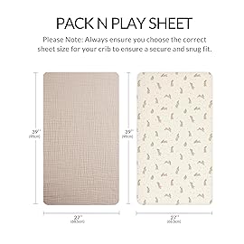 Pack and Play Sheets for Baby Boy and Girl 2 Pack, Neutral Muslin Cotton Pack N Play Mattresses Sheet 27x39, Muslin Nursery Bedding Soft and Breathable Comfort (Hopping Bunnies & Beige)