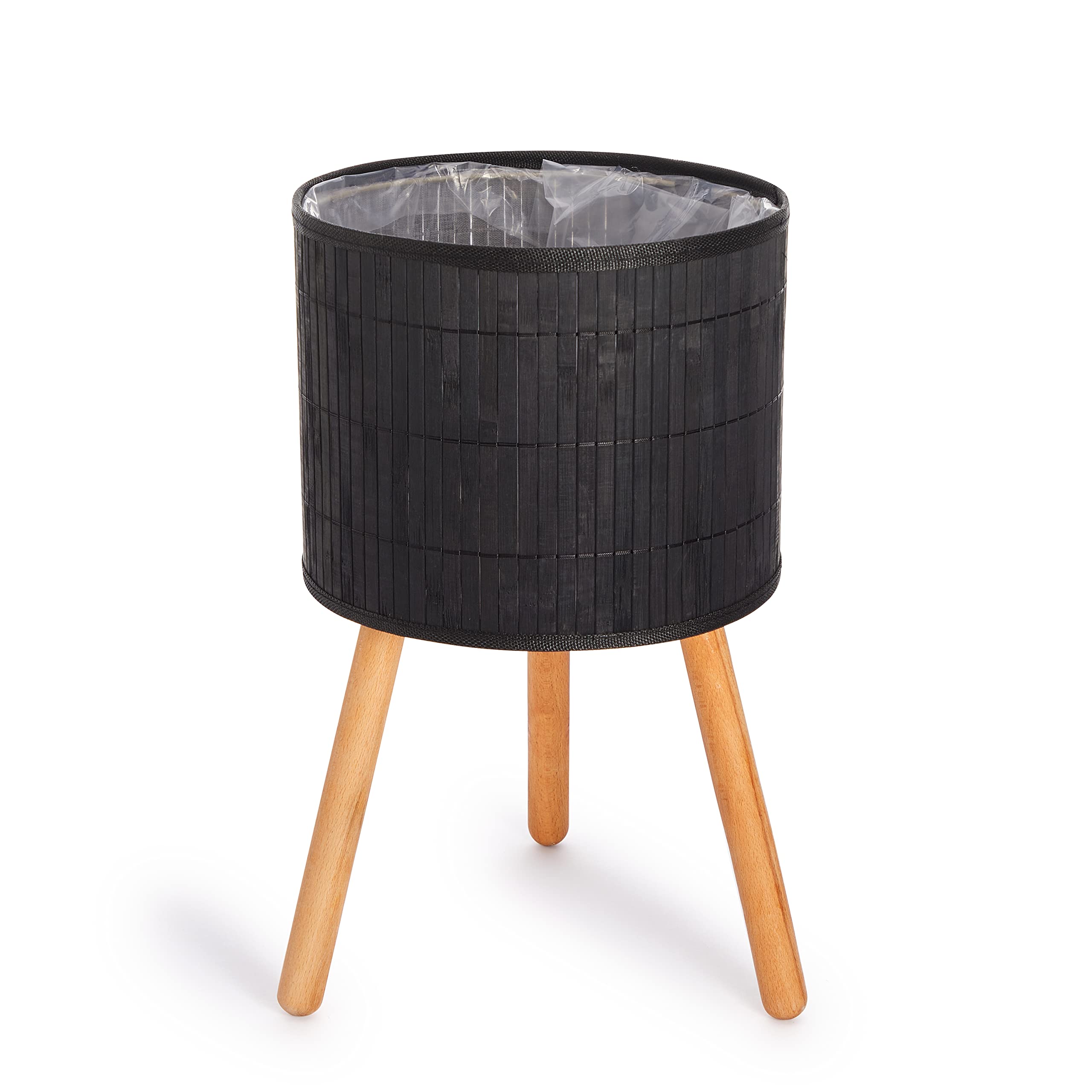 Paco Home Plant Pot Planter Large Flower Pot Indoor Plant Pot Set Wicker Woven Flowers Wood Lining, Colour:Black, Sets:2pcs Set/Design 4
