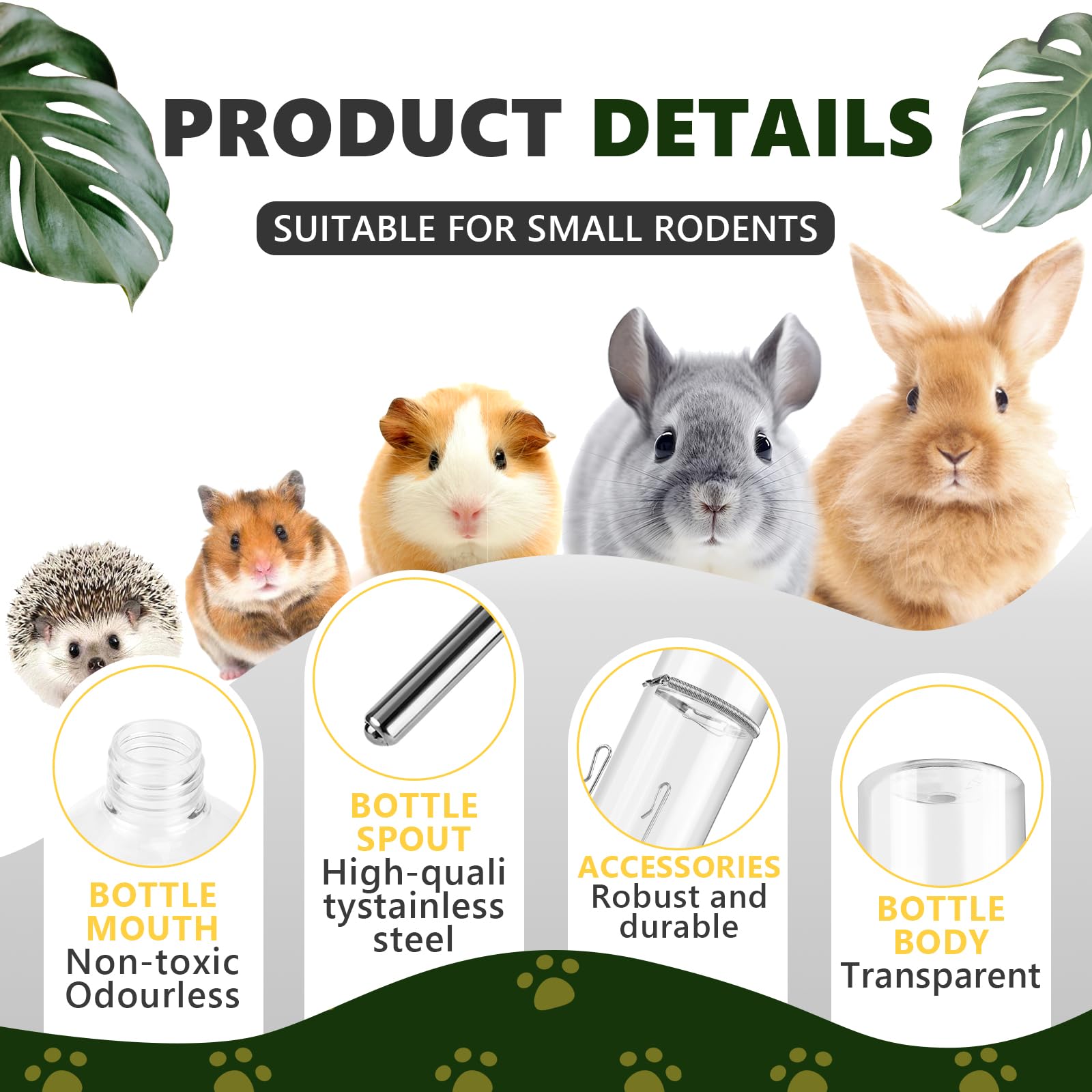 Lot de 2 bouteilles d'eau suspendues pour animaux de compagnie, rongeurs, lapins, hamsters, lapins nains, cochons d'Inde, 180 ml/350 ml