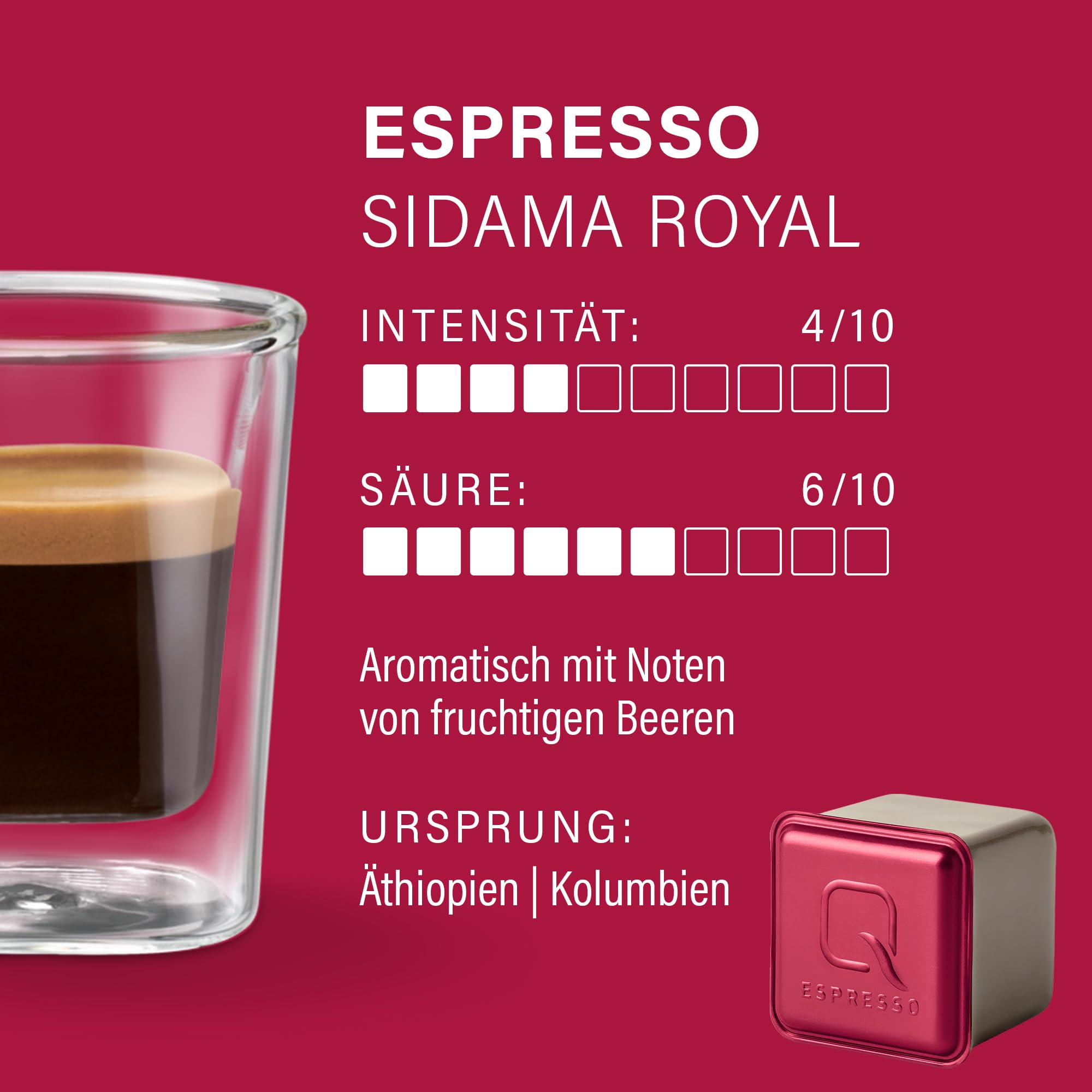 Tchibo Qbo Espresso Sidama Royal Premium Kaffeekapseln, 144 Stück - 18x8 Kapseln (Espresso, Intensität 4/10, aromatisch fruchtig), nachhaltig, Bio-Siegel, aus 70% nachwachsenden Rohstoffen¹