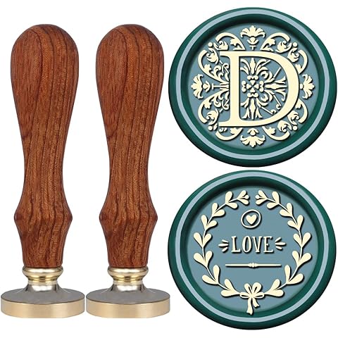 Flower Initial Alphabet D Wax Seal Stamp & Eucalyptus Love Sealing Stamp with Wax S...