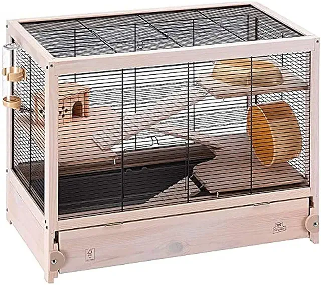 FERPLAST Hamsterville Multi-Level Wooden Cage for Hamsters & Small Rodents