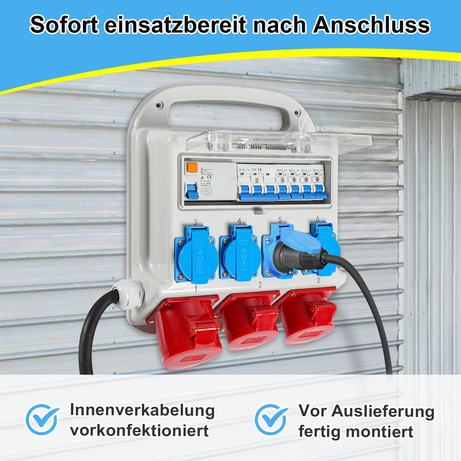 Daromigo Distributore di corrente 32 A, 4 x 230 V Schuko, 2 x CEE 16 A, 1 x
