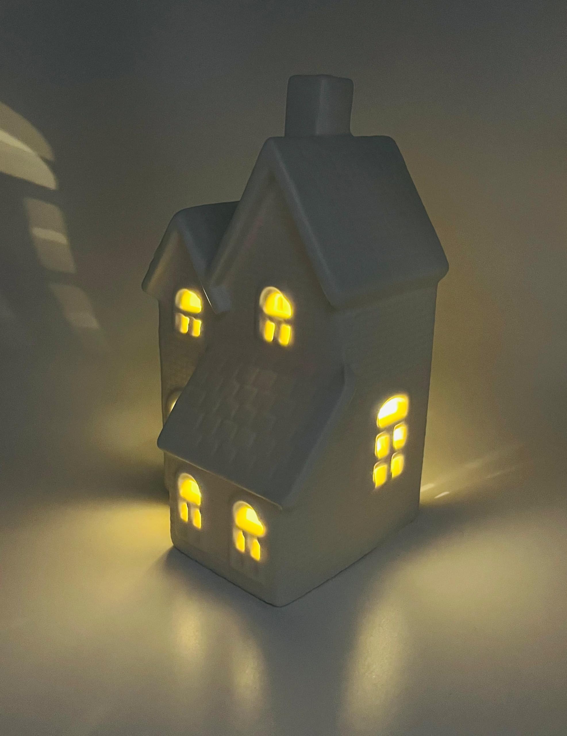 Ceramic House with Light, Height 15.5cm Width 9cm,White Decorative Ceramic House, Window Design, Matte White, Modern Design Home Decor - Image 6 thumbnail