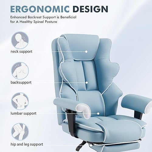 Miniatura 5 de HOMREST Silla ejecutiva de masaje de 6 puntos, silla de oficina térmica, sillas ergonómicas de escritorio de oficina en casa con reposapiés