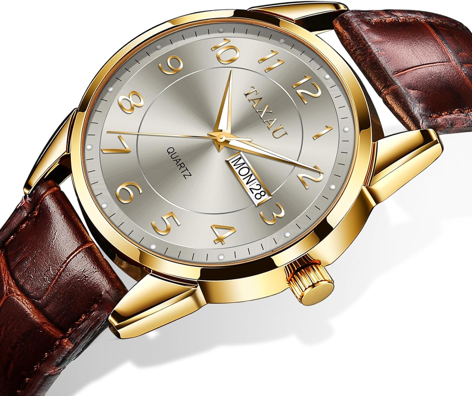 Mens Leather Watch Large Face Classic Quartz Mens Analog Watches Luxury Dress Watches for Men Waterproof Men's Wrist Watch Easy Read with Date Number Dial Relojes para Hombre - Image 7