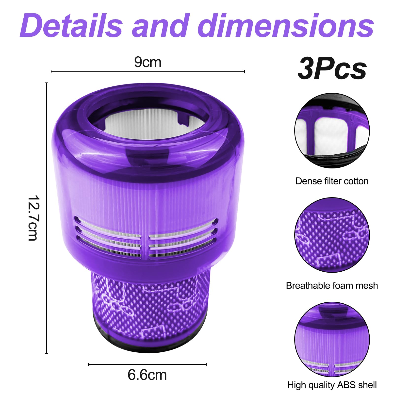 Fousenuk 3 filtry dyson kompatybilne z Dyson V11 V15 SV14, filtr nasadowy, absolutny dodatkowy filtr, nadający się do prania, filtr do odkurzacza Animal Torque Drive, część zamienna, nr 970013-02