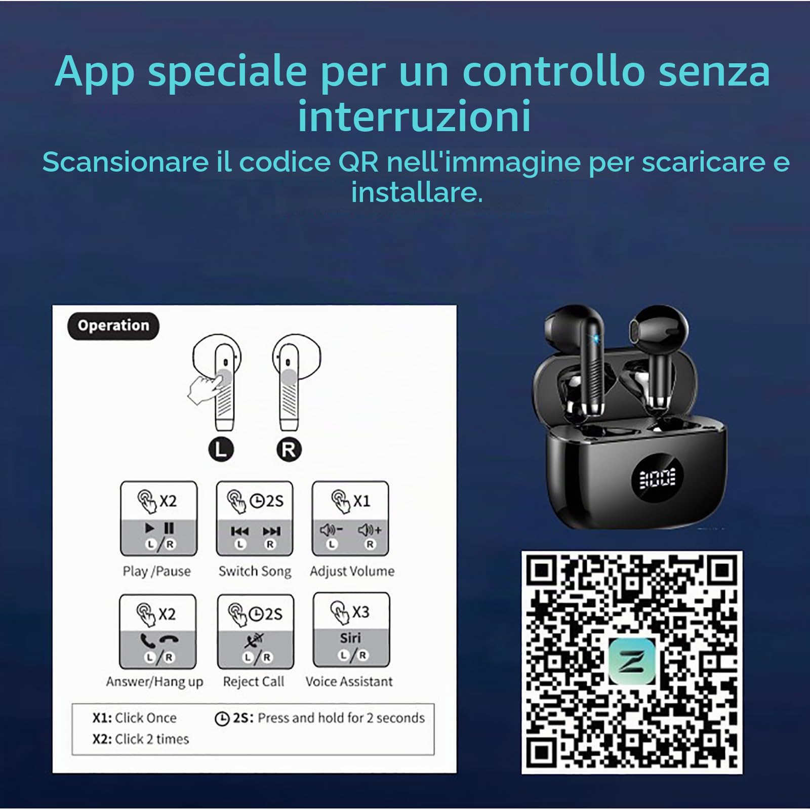 Cuffie Bluetooth Auricolari Bluetooth 5.4, HiFi Stereo | 60 Ore di Autonomia, Controllo App, 4 Microfoni ENC per Chiamate Nitide, LED Display, Compatibili con iOS e Android, IPX7