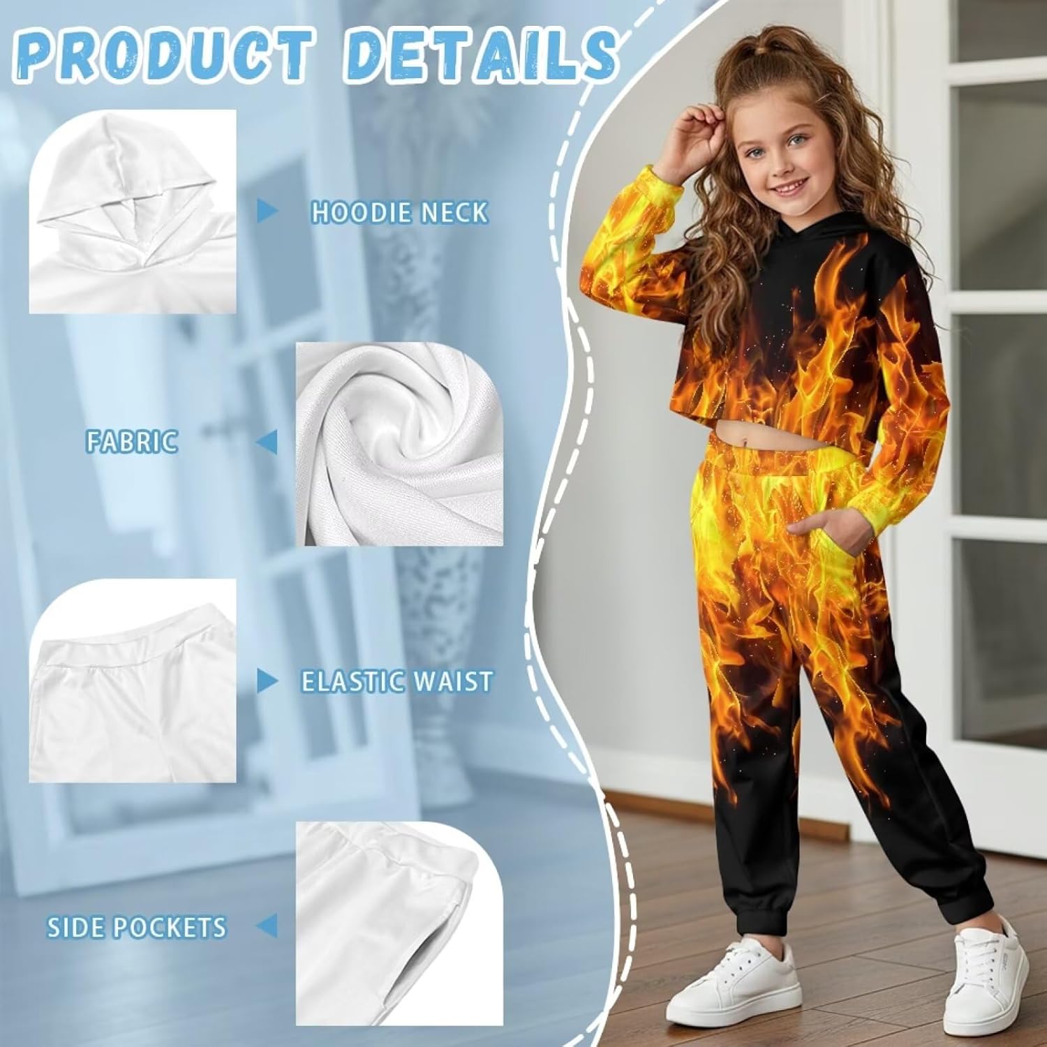 Coldinair Girls 2 Piece Outfits Crop Top Hoodies for Girls Size 4-13 Kids Long Sleeve Pullover Sweatshirt and Sweatpants