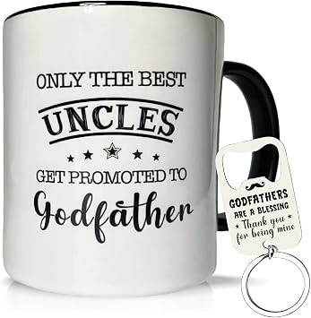 Godfather Mug 11 Ounces Ceramic Coffee Cup with Bottle Opener Keychain, Gift for Godfather Proposal, Birthday, Fathers Day, Christmas from Godchild