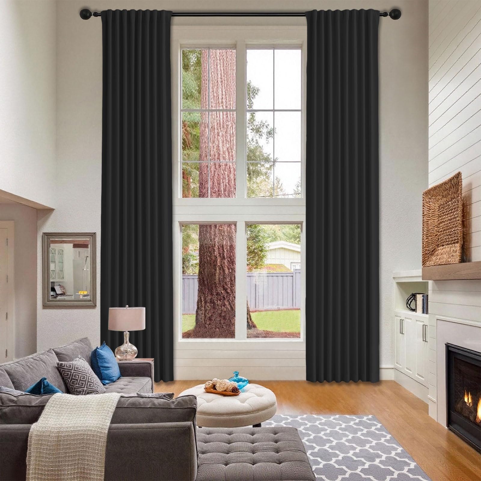ABBRIGE Floor to Ceiling Curtains for Ceiling Track System or Rod with Hooks Adaptable to Various Hanging Methods - 2 Story Extra Long Tall Curtain 84 to 240 Inch Long Multiple Option,2 Panel