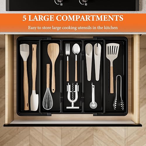 Miniatura 3 de Organizador grande de cubiertos, organizador de cajones de utensilios expandible para cajones de cocina, organizador de cajones de cocina para