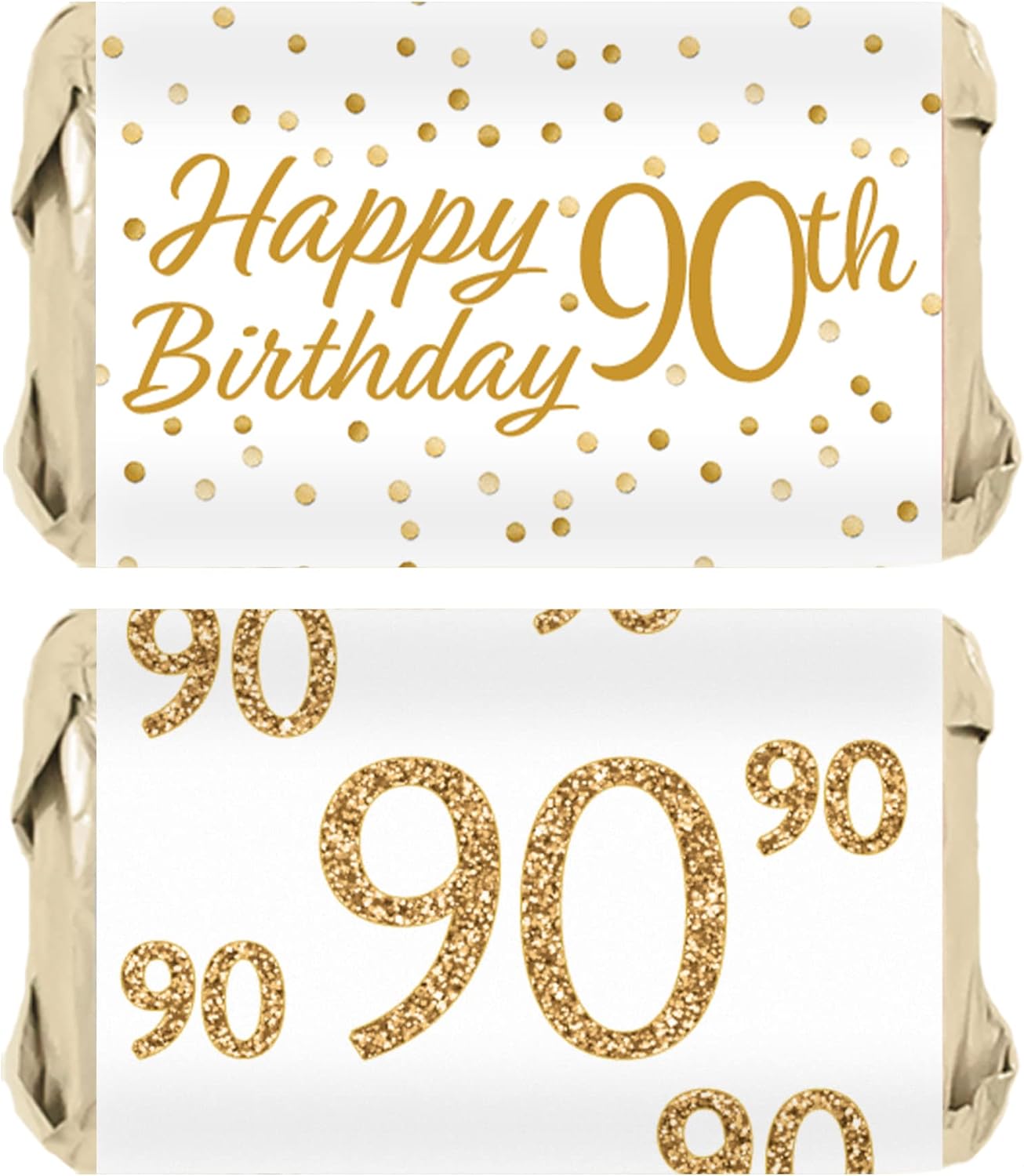 90th Birthday Candy Bar Wrappers for Women, White and Gold, 42 Count