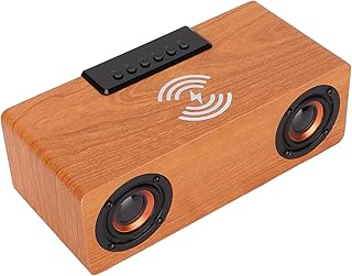 90Hz-18KHz Wireless Speaker Wireless Retro Wooden Dual Speakers Alarm Clock Speaker 90Hz-18KHz Multifunctional for Tablets (Color : Light walnut)