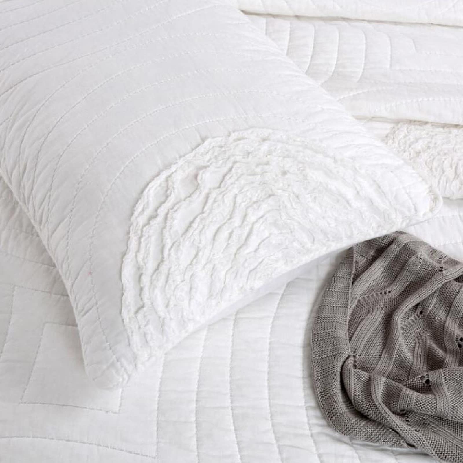 Couvre-Lit Matelassé Double Dessus De Lit Lavable Polyvalent En Armure Toile Coton Couleur Unie Couette Douce Et Fine Couverture De Lit Avec 2 Taies