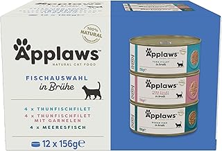 Applaws 100% natürliches Premium-Nassfutter für Katzen, Fischauswahl-Multipack in Brühe - Packung mit 12 x 156g Dosen product image
