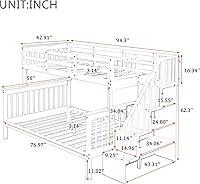 Vista 139 de Harper & Bright Designs Litera de tamaño matrimonial sobre matrimonial con 3 cajones, litera de madera maciza con almacenamiento y riel