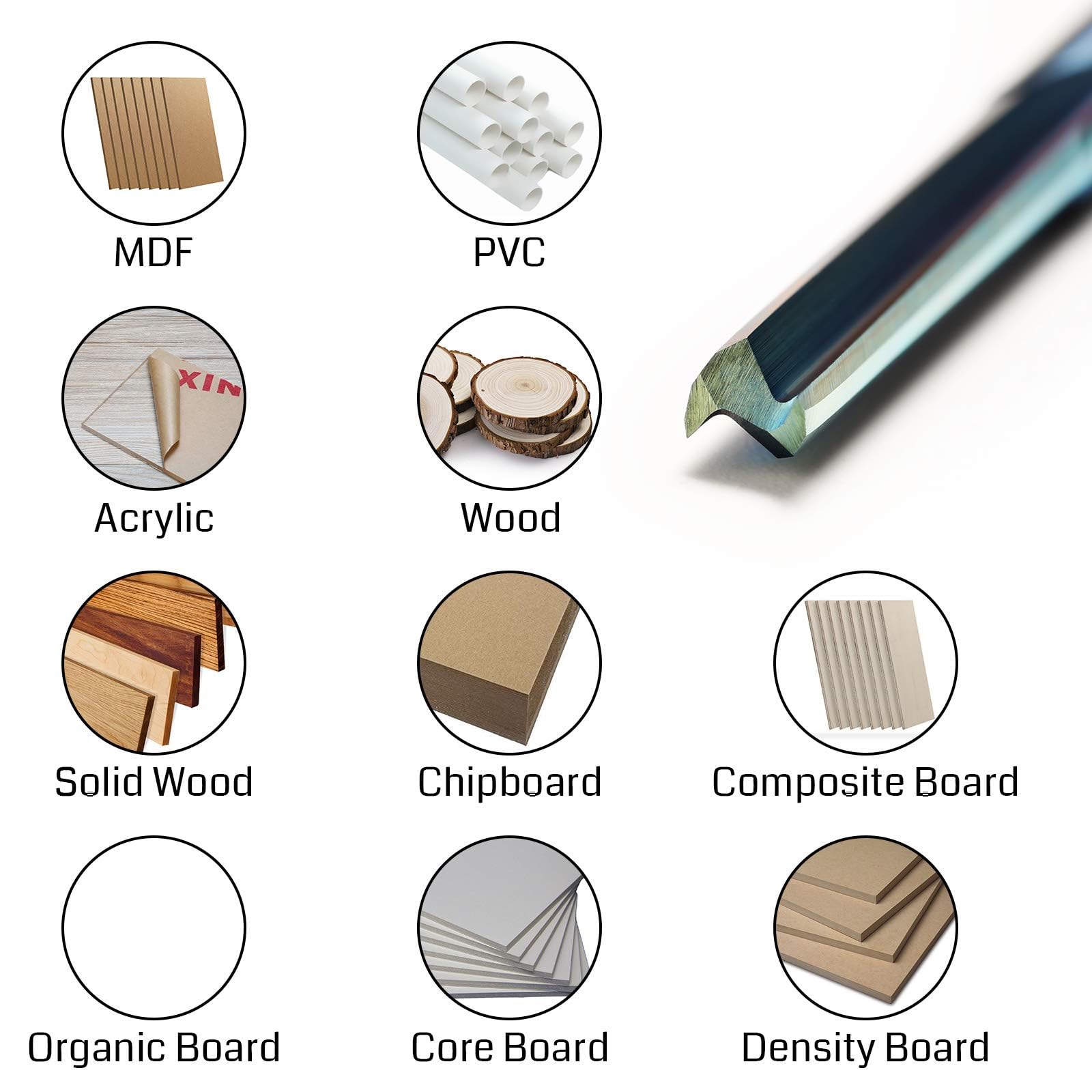 Genmitsu Fresa CNC de 1/8 pulgadas, fresa recta, revestimiento azul nano, 2 fresas de extremo para madera, MDF, PVC, acrílico, 10 unidades, SR10A