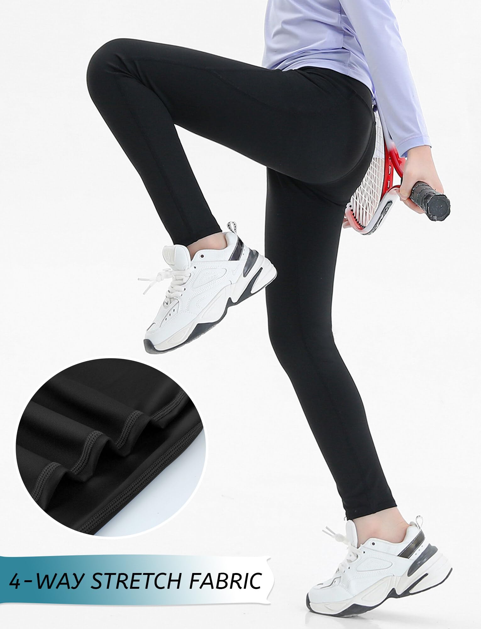 SEAUR Dziewczęce legginsy sportowe, długie spodnie do jogi z 2 kieszeniami, jednokolorowe, obcisłe spodnie do biegania, spodnie sportowe, spodnie treningowe, 120-160 cm