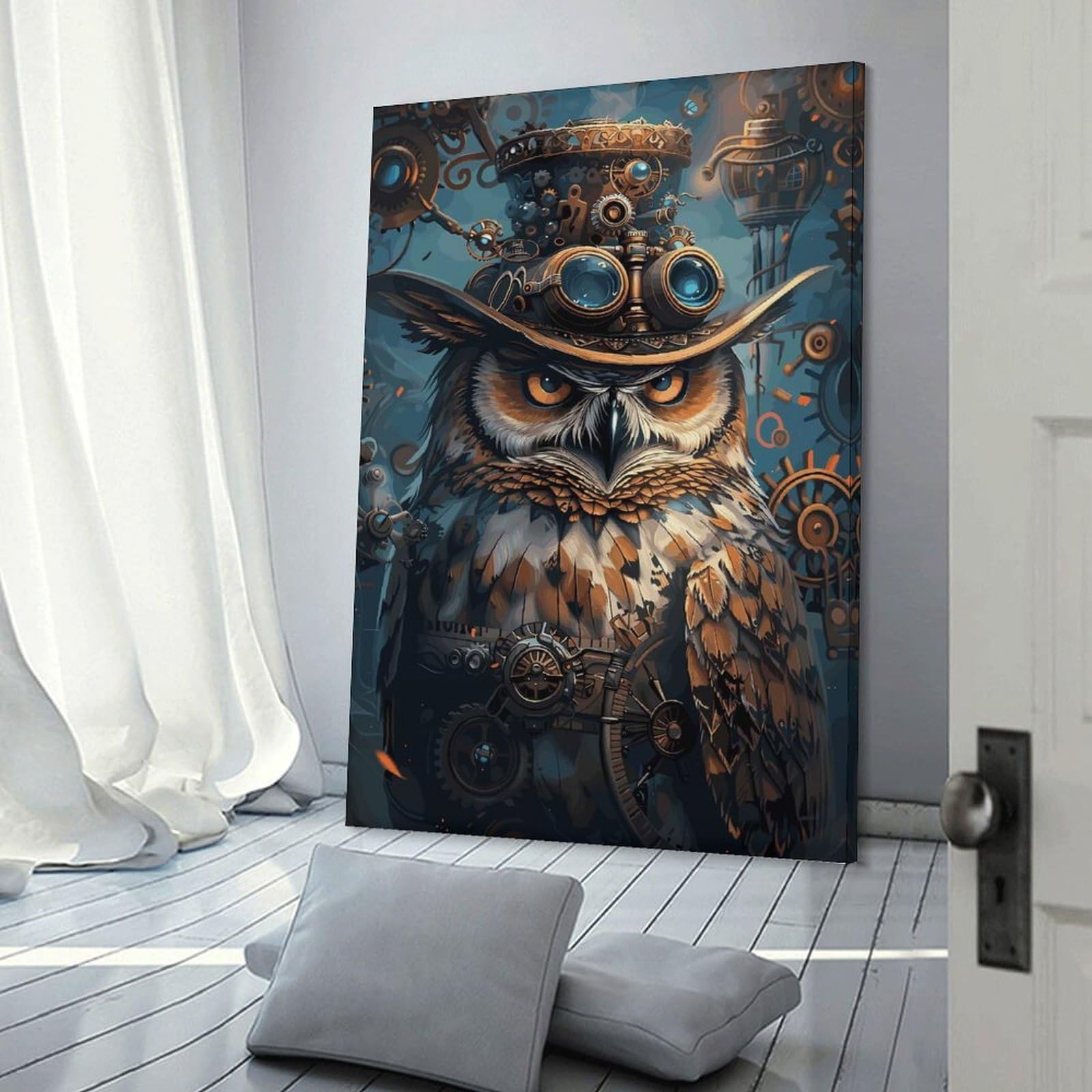 Junmoney Frame-Style-9 Animal Steampunk Owl Canvas Wall Picture, 20X30inch(50X75cm), For Bedroom Walls, Guest Spaces Or Lounges, Stylish Decor For A Restful Room Update