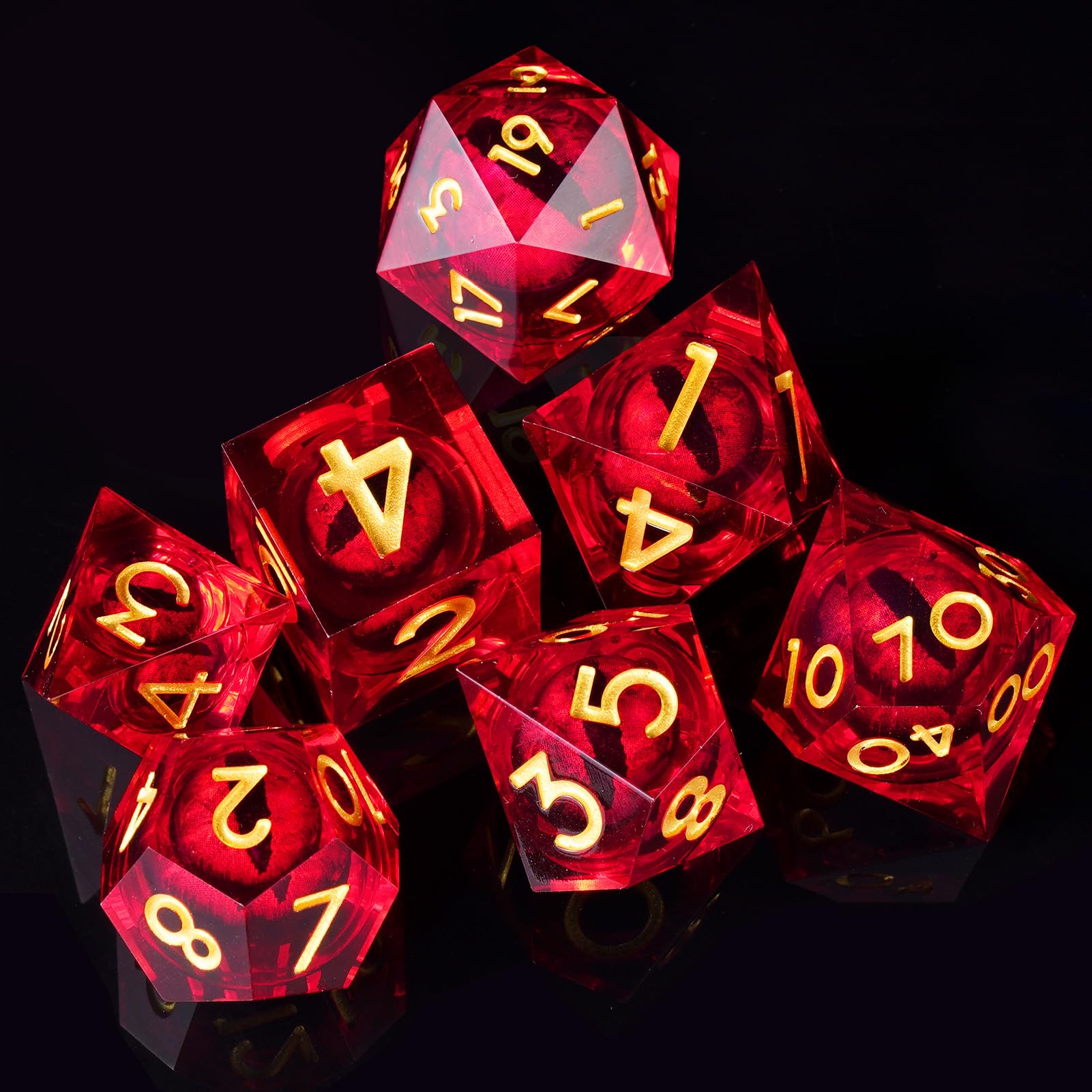 ORUZA 7 PCS Dragon Eye DND Dice Liquid Core D&D Dice Resin Sharp Edge Polyhedral D&D Dice Set for Dungeons and Dragons Role Playing Die D20 D12 D10 D8 D6 D4 D% - Image 2