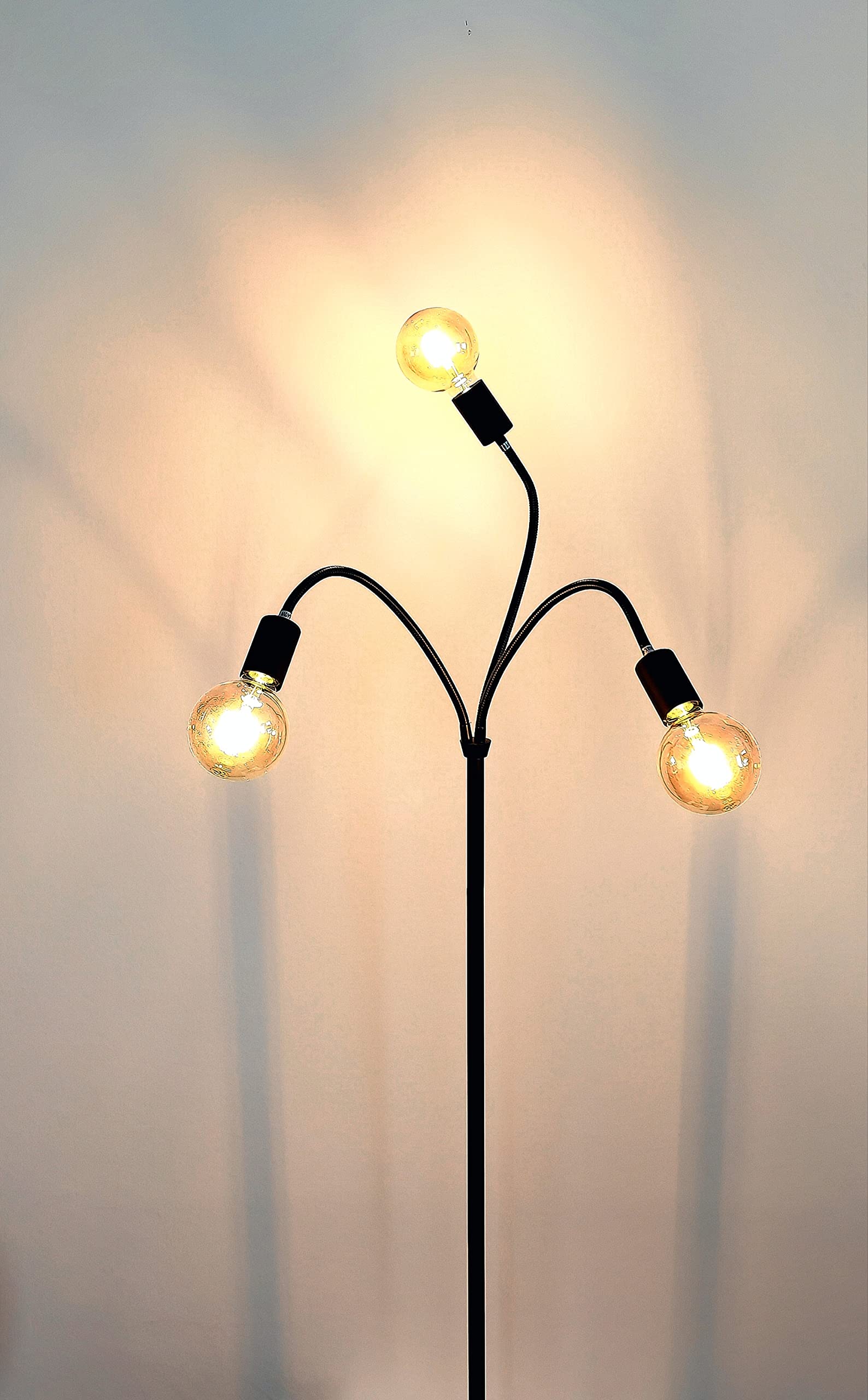 Trango 3-flg 1531-SD Stehlampe *EARTH* in Edelstahl-Optik inkl. 3x 4W 3-Stufen dimmbar E27 LED Leuchtmittel 2500K Gold-warmweiß ca. H1550mm 3 Lampenarmen schwenkbar Stehleuchte, Bürolampe, Standlampe