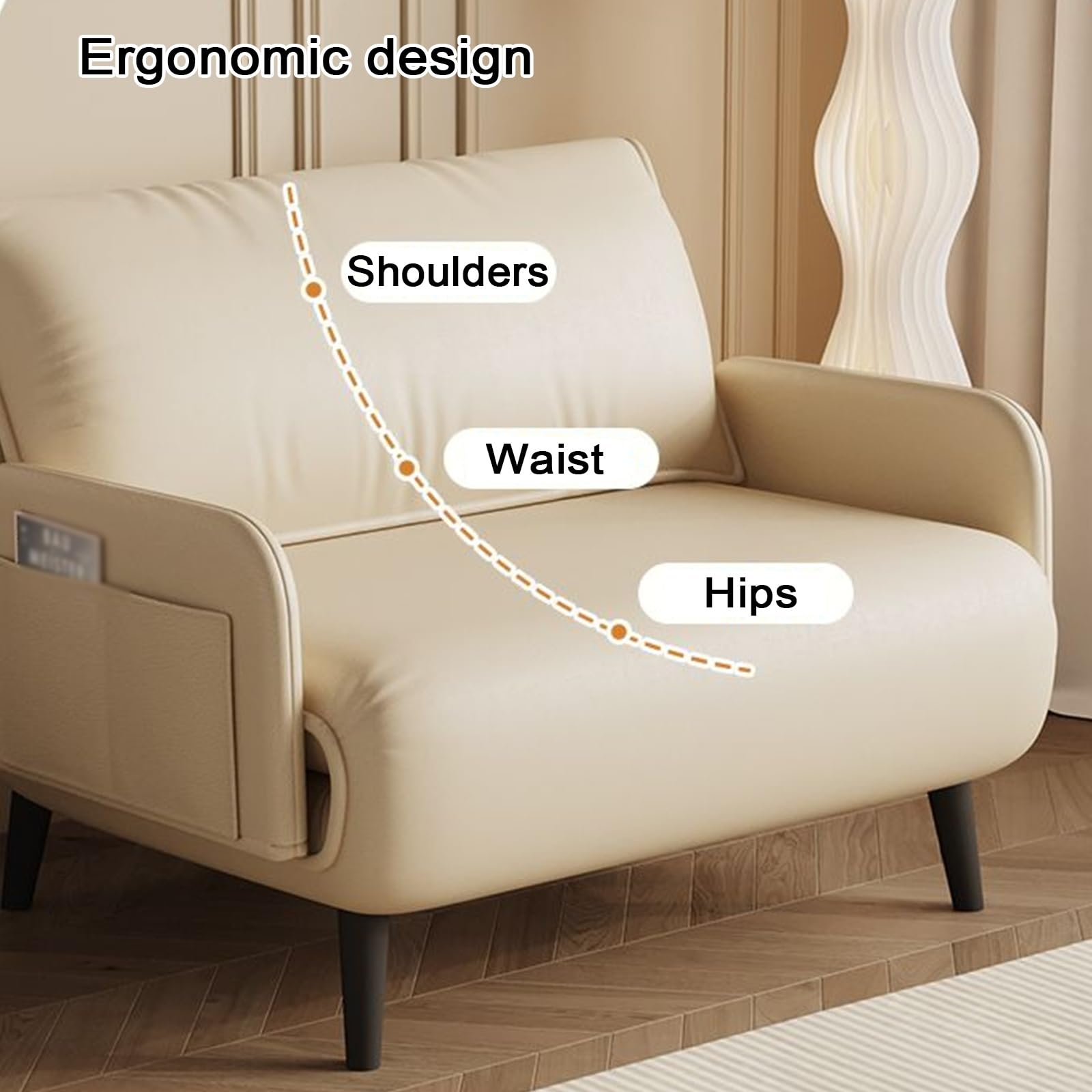 Chaiselongue Sofa mit Schlaffunktion Leder Verstellbare Rückenlehne Klappsofa Weich und Komfortabel Metallfüße Wohnzimmersofa für Wohnzimmer, Schlafzimmer, Gästezimmer(White,190 * 100 * 29cm)